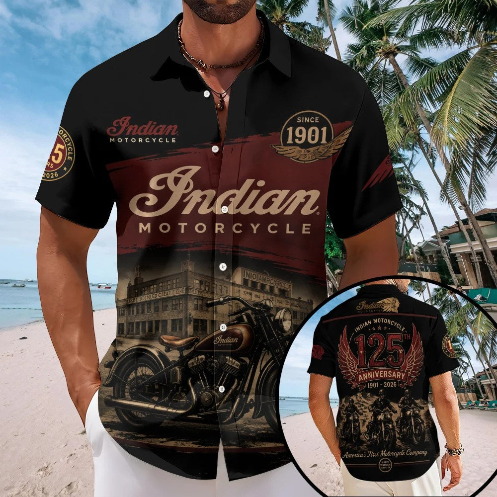 Indian Motorcycle 125th Anniversary Short Sleeve Button-Down Shirt – TMTHU8938