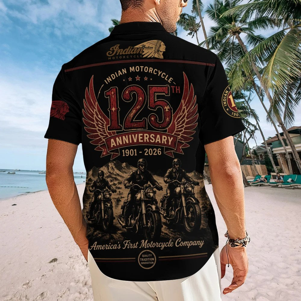 Indian Motorcycle 125th Anniversary Short Sleeve Button-Down Shirt – TMTHU8938