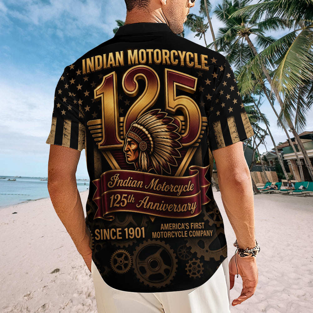 Indian Motorcycle 125th Anniversary Short Sleeve Button-Down Shirt – TMTHU8523