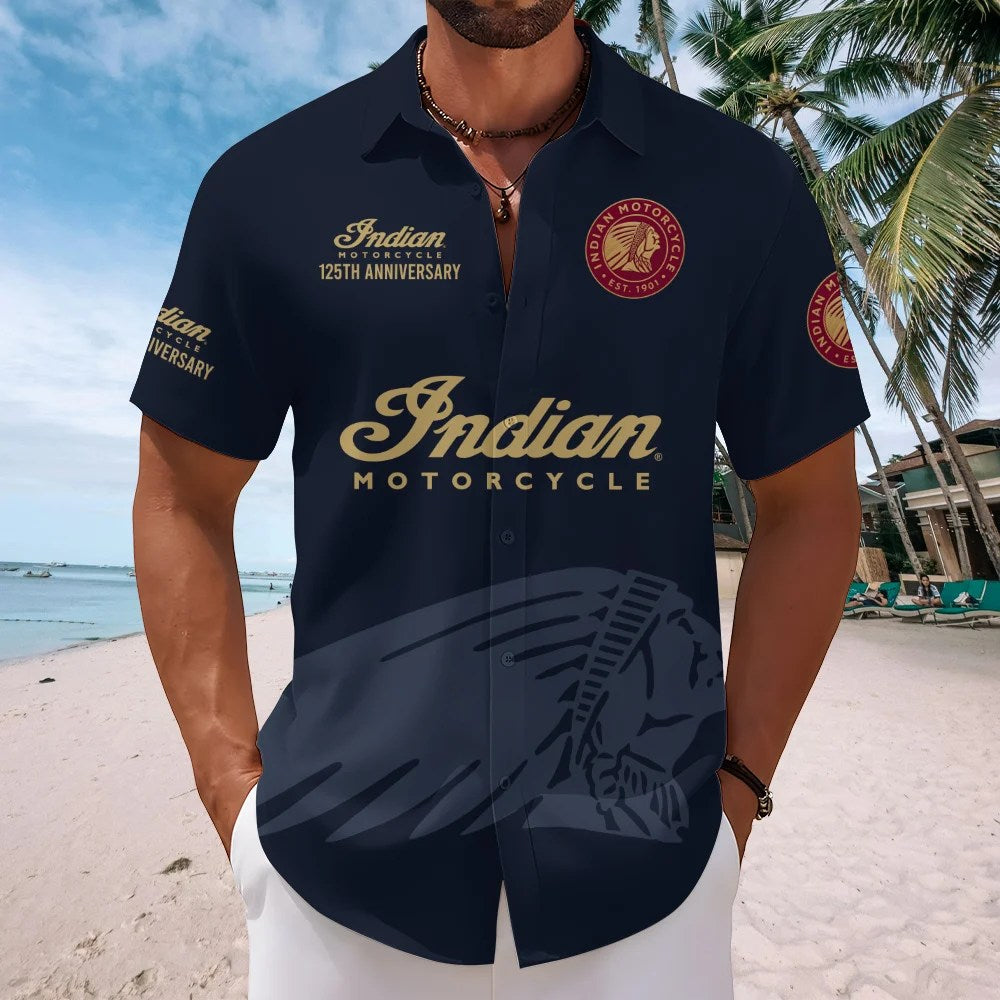 Indian Motorcycle 125th Anniversary Short Sleeve Button-Down Shirt – TMTHU8690