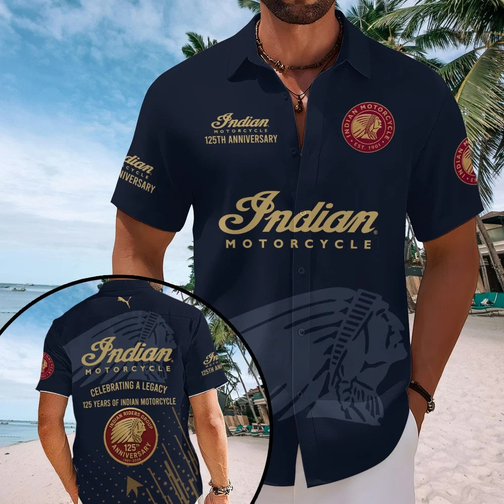 Indian Motorcycle 125th Anniversary Short Sleeve Button-Down Shirt – TMTHU8690