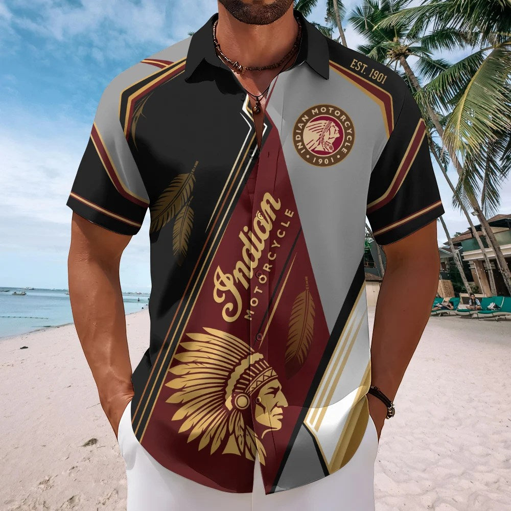 Indian Motorcycle 125th Anniversary Short Sleeve Button-Down Shirt – TMTHU8723