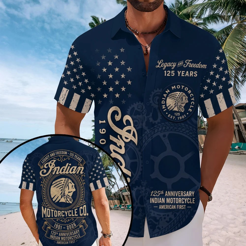 Indian Motorcycle 125th Anniversary Short Sleeve Button-Down Shirt – TMTHU8740