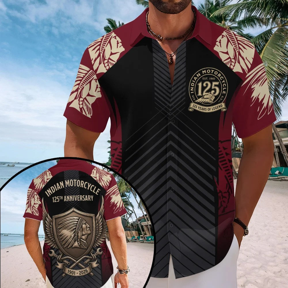 Indian Motorcycle 125th Anniversary Short Sleeve Button-Down Shirt – TMTHU8832