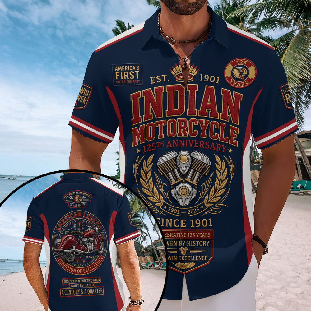 Indian Motorcycle 125th Anniversary Short Sleeve Button-Down Shirt – TMTHU8516