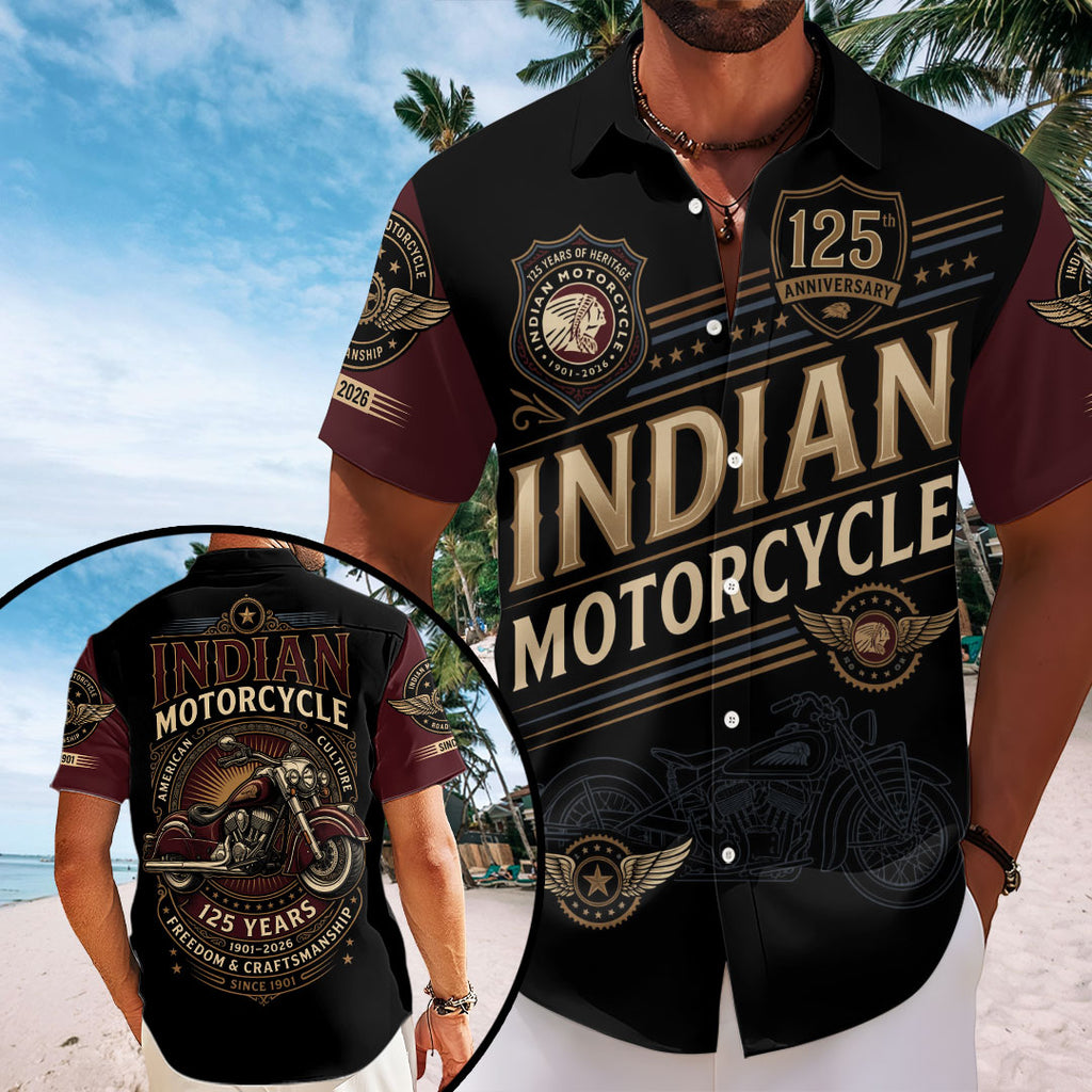 Indian Motorcycle 125th Anniversary Short Sleeve Button-Down Shirt – TMTHU8517