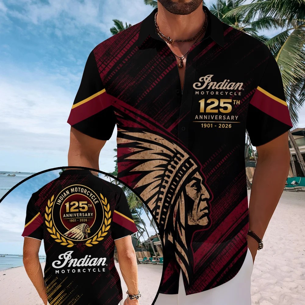 Indian Motorcycle 125th Anniversary Short Sleeve Button-Down Shirt – TMTHU9107
