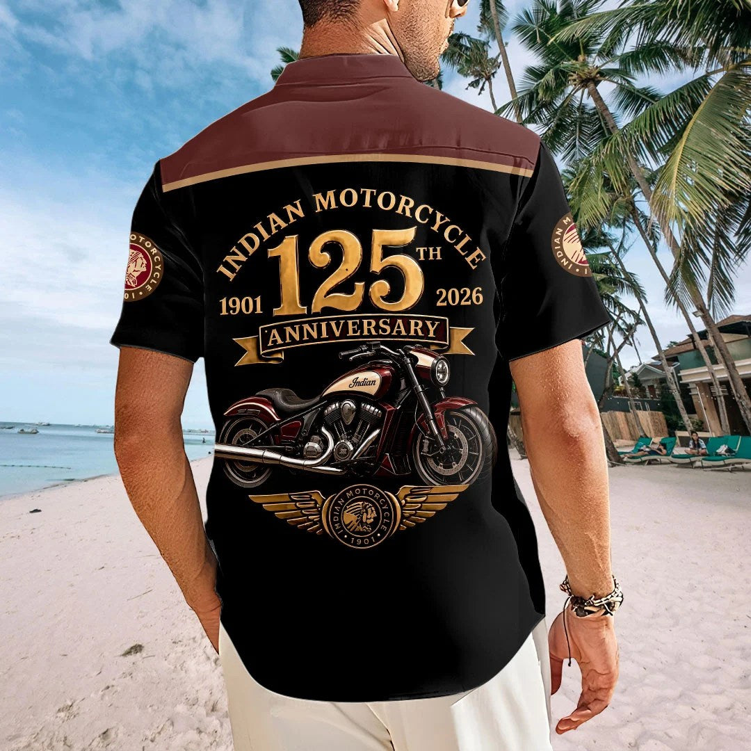 Indian Motorcycle 125th Anniversary Short Sleeve Button-Down Shirt – HOATT20623