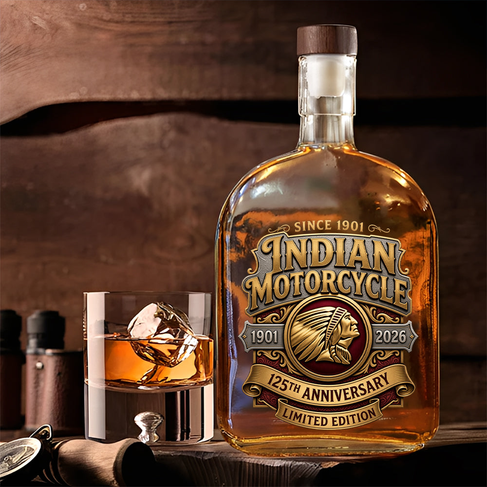 Indian Motorcycle 125th Anniversary 25oz Empty Whiskey Bottle – TMTHU8547