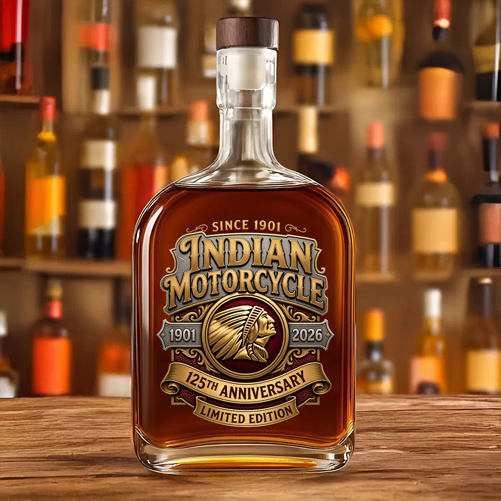 Indian Motorcycle 125th Anniversary 25oz Empty Whiskey Bottle – TMTHU8547