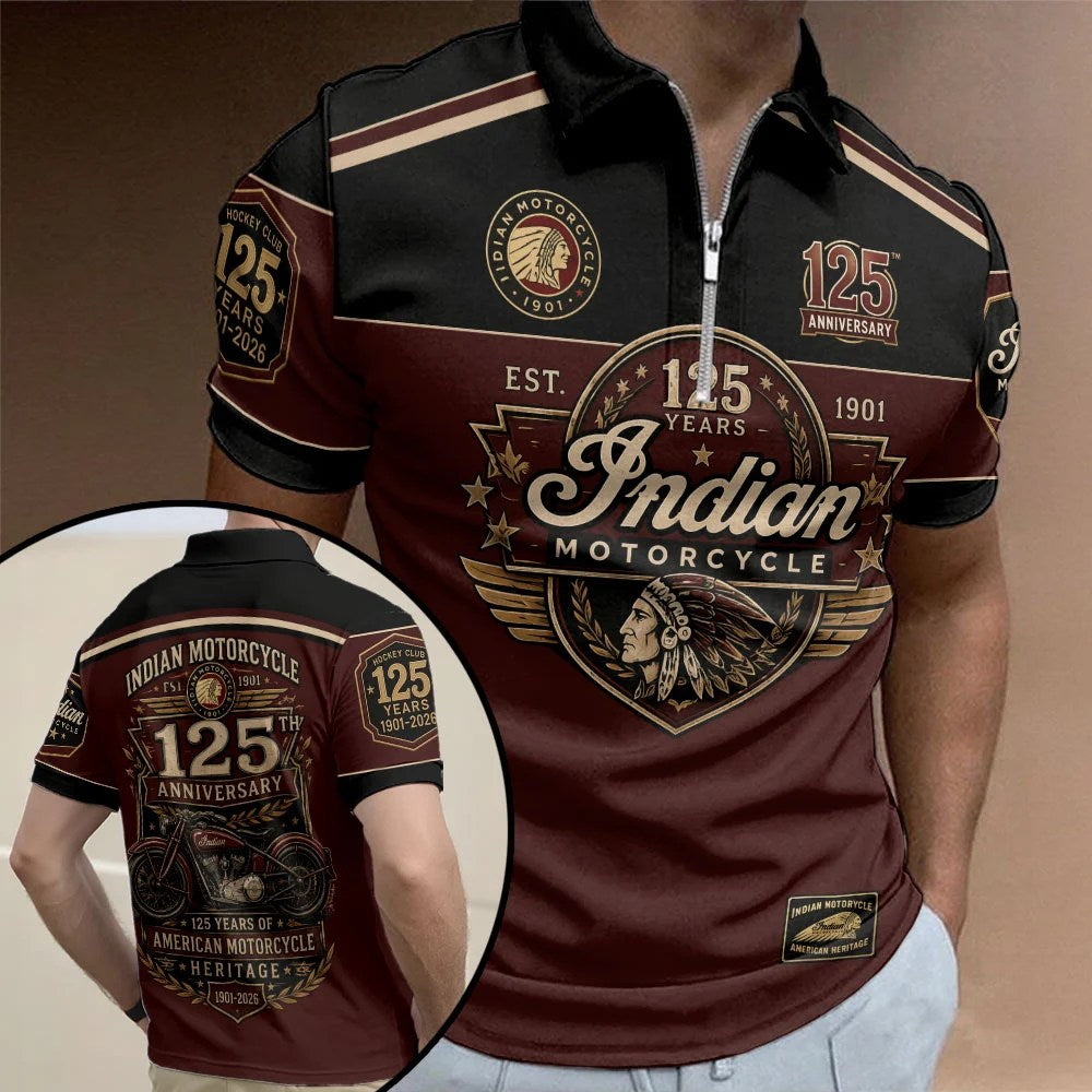 Indian Motorcycle 125th Anniversary Zip Polo Shirt – TMTHU8944