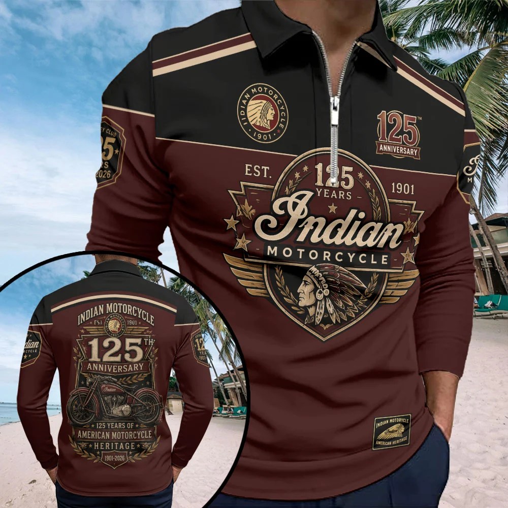 Indian Motorcycle 125th Anniversary Zip Polo Shirt – TMTHU8944