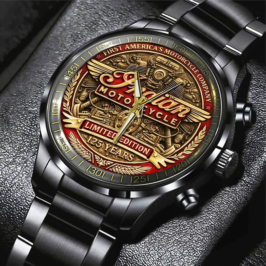 Indian Motorcycle 125th Anniversary Black Stainless Steel Watch – TANTN21657