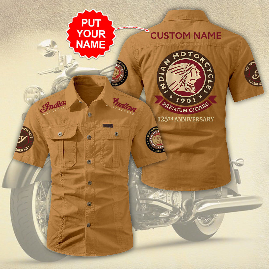 Personalized Indian Motorcycle 125th Anniversary 2D Short Sleeve Mechanic Shirt – TANTN24822