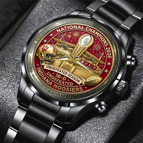 Indiana Hoosiers Football 2025 National Champions Black Stainless Steel Watch – MAITM14561