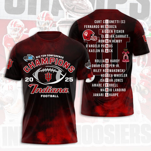 Indiana Hoosiers Football 2025 Big Ten Champions 3D Apparel – HOATT15145