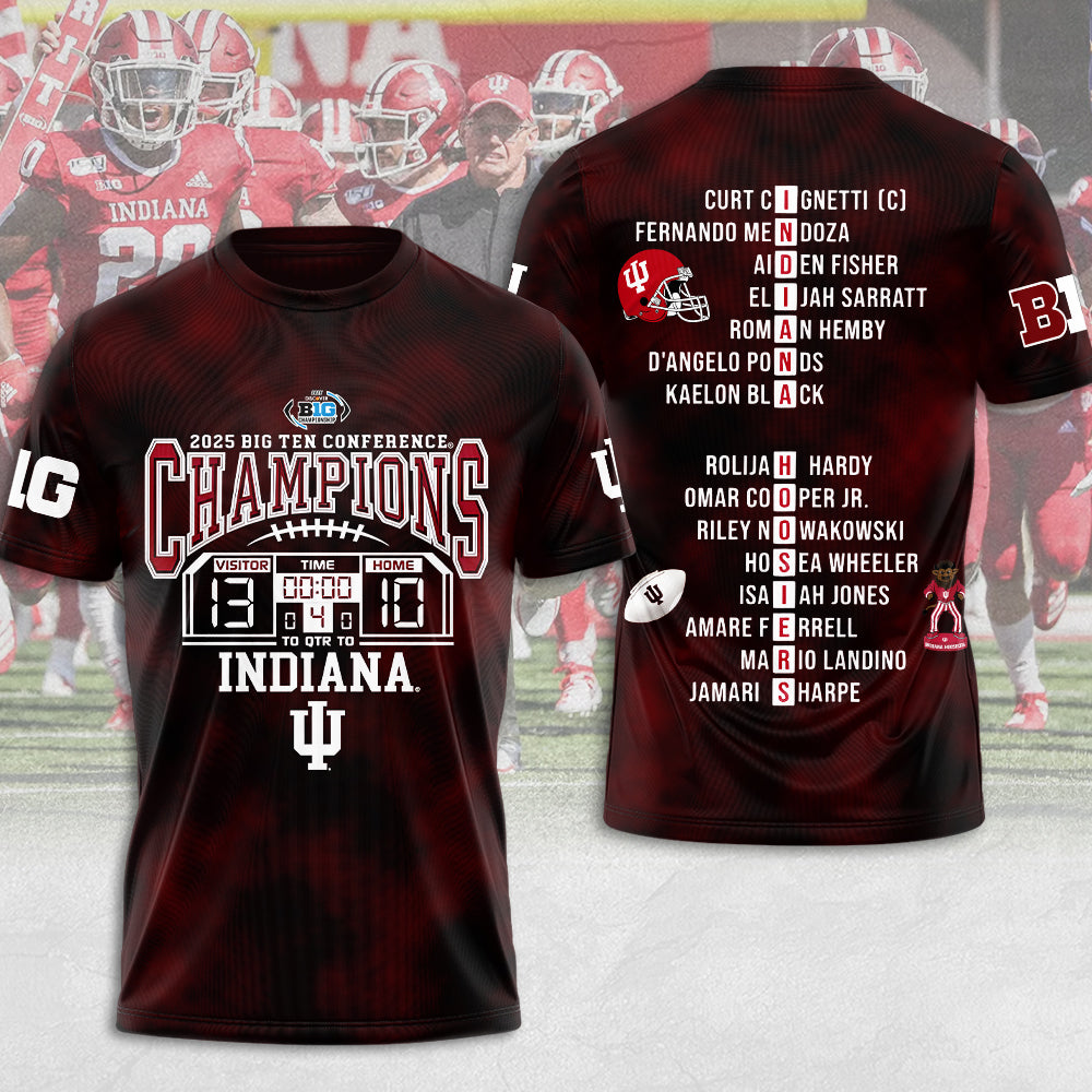 Indiana Hoosiers Football 2025 Big Ten Champions 3D Apparel – MAITM14074