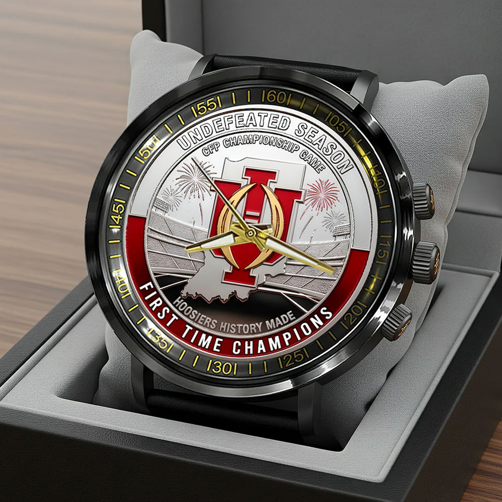 Indiana Hoosiers Football 2025 National Champions Black Stainless Steel Watch – HOATT15817