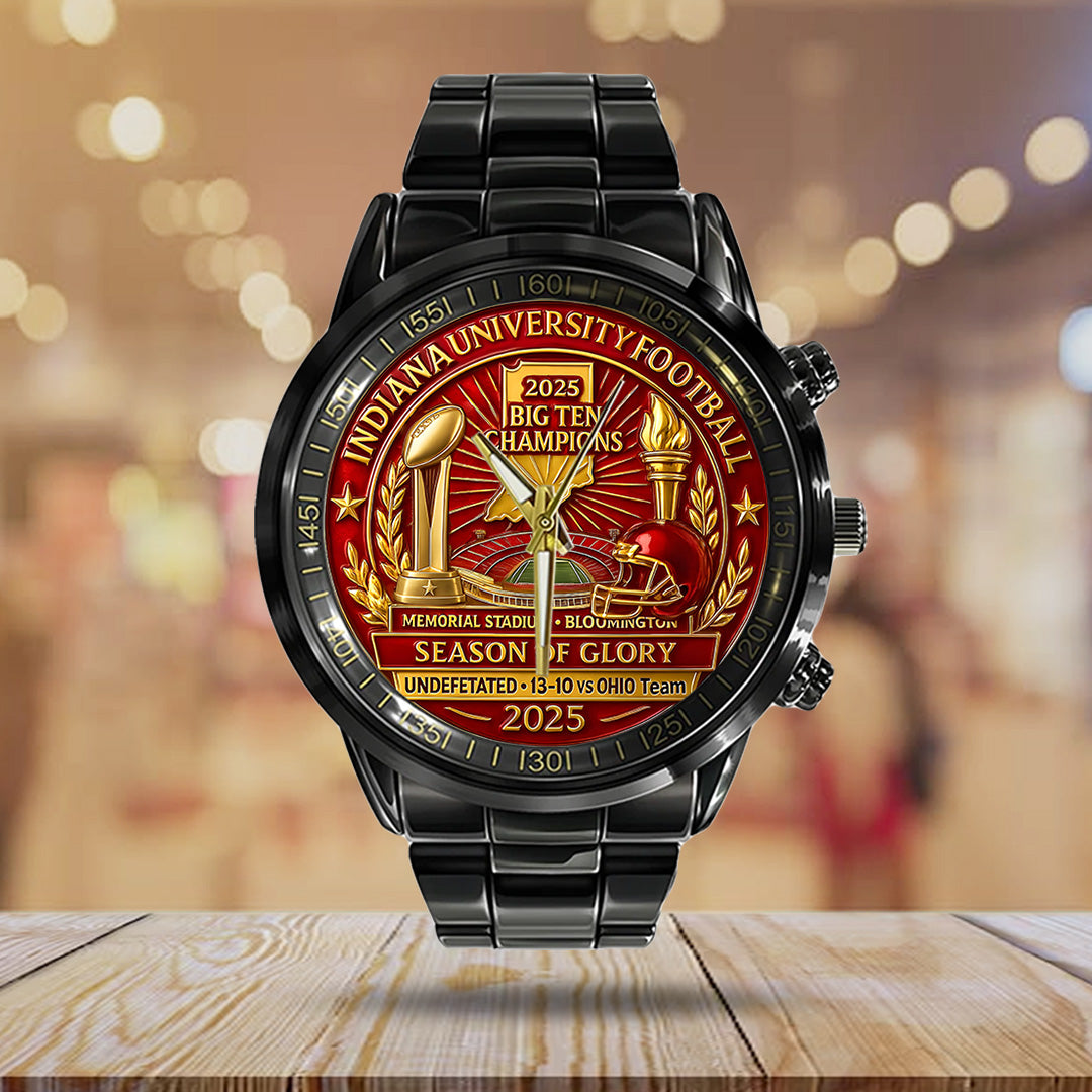 Indiana Hoosiers Football Black Stainless Steel Watch – TANTN19262