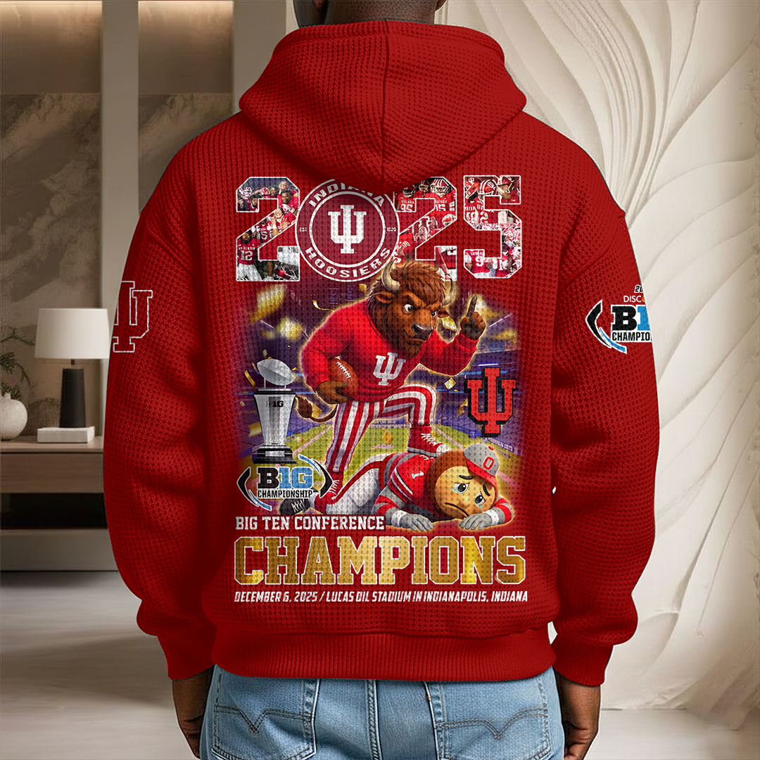 Indiana Hoosiers Football 2025 Big Ten Champions 3D Unisex Waffle Hoodie – MAITM14000