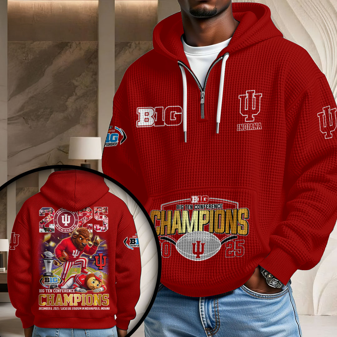 Indiana Hoosiers Football 2025 Big Ten Champions 3D Unisex Waffle Hoodie – MAITM14000
