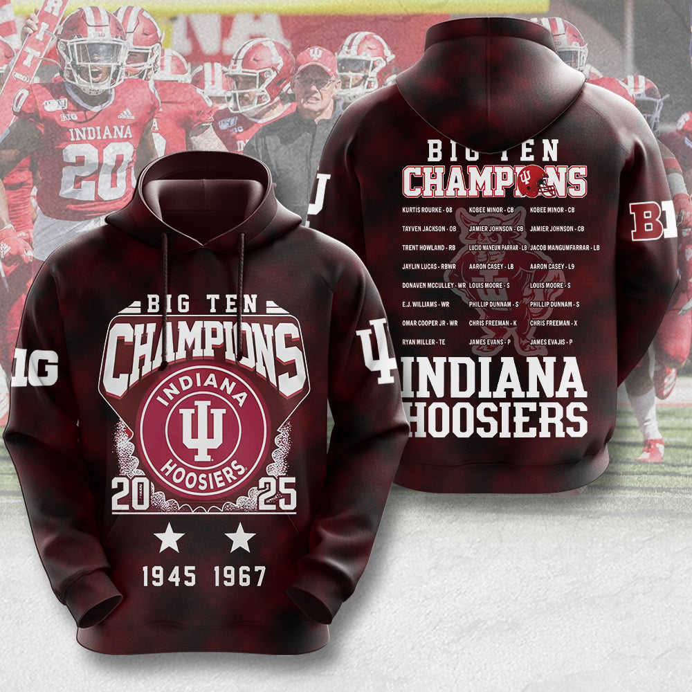Indiana Hoosiers Football 2025 Big Ten Champions 3D Apparel – MAITM14007