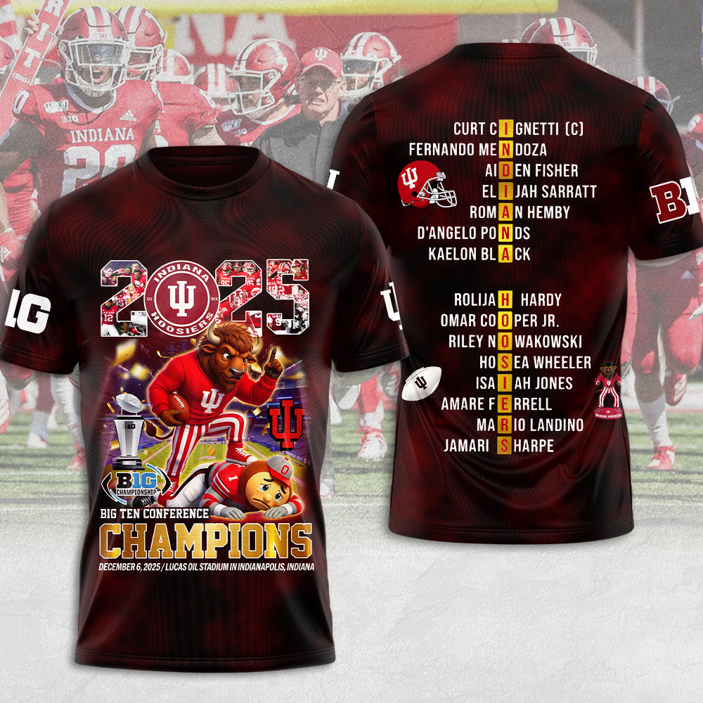 Indiana Hoosiers Football 2025 Big Ten Champions 3D Apparel – MAITM14015