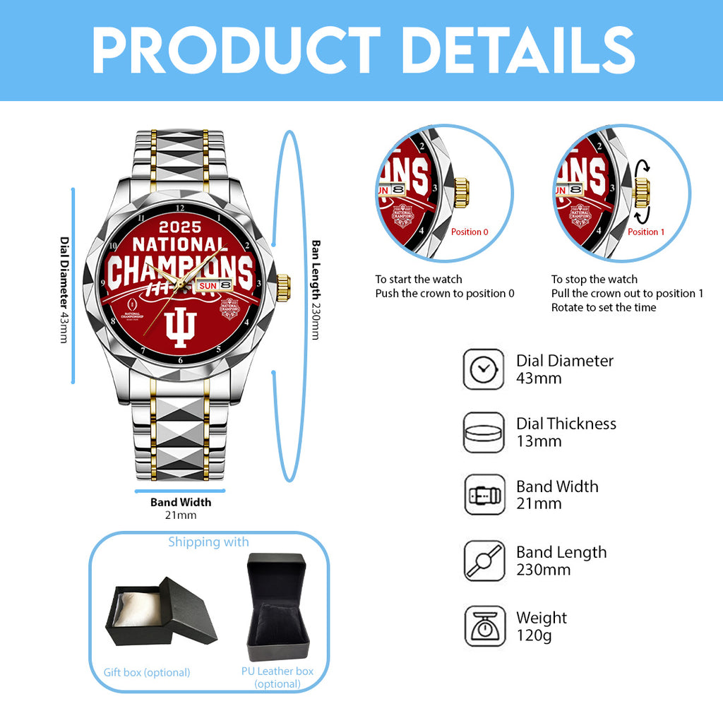 Indiana Hoosiers Football 2025 National Champions Alloy Luxury Quartz Watch – TANTN20158