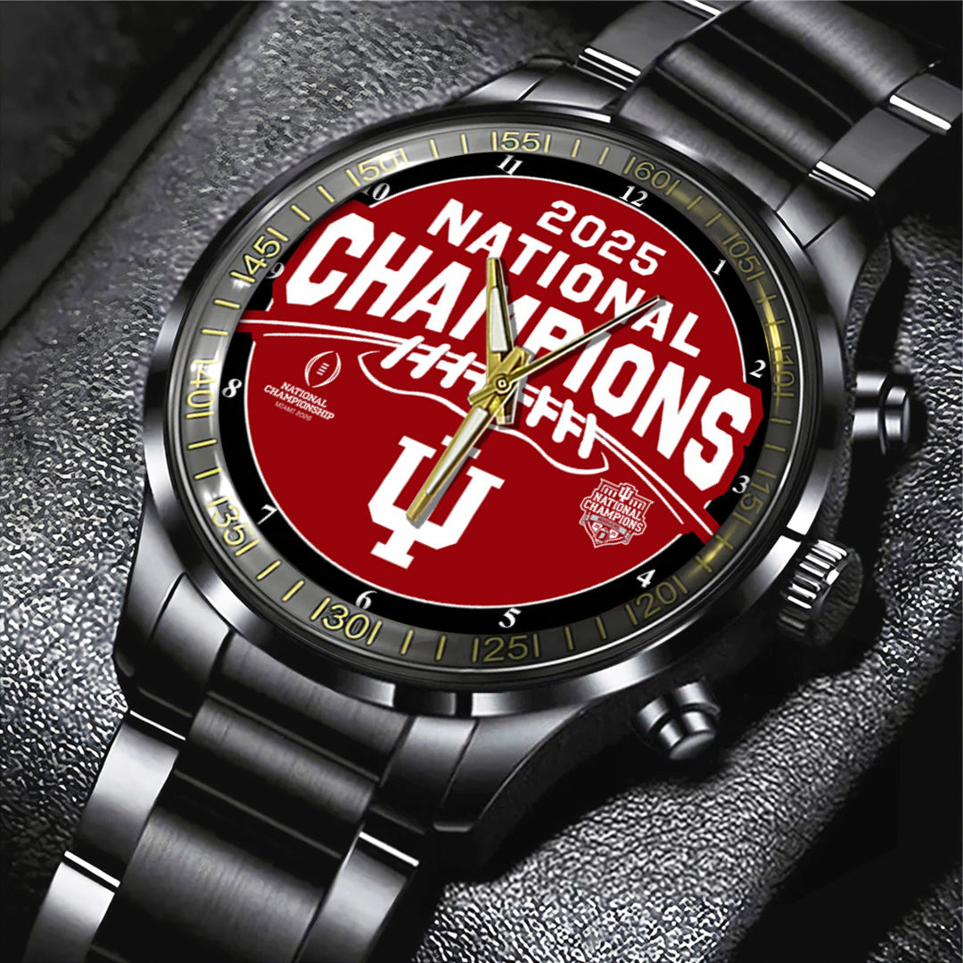 Indiana Hoosiers Football 2025 National Champions Black Stainless Steel Watch – TANTN20159