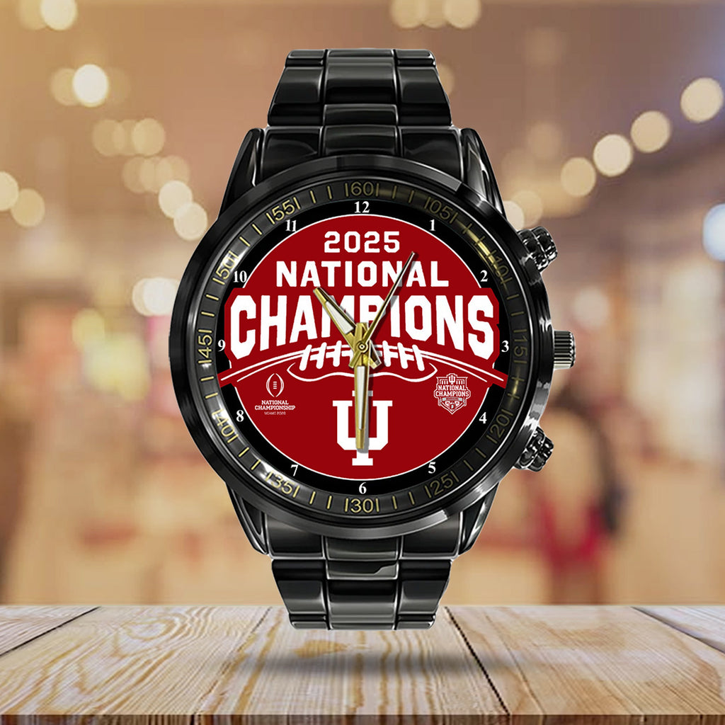 Indiana Hoosiers Football 2025 National Champions Black Stainless Steel Watch – TANTN20159