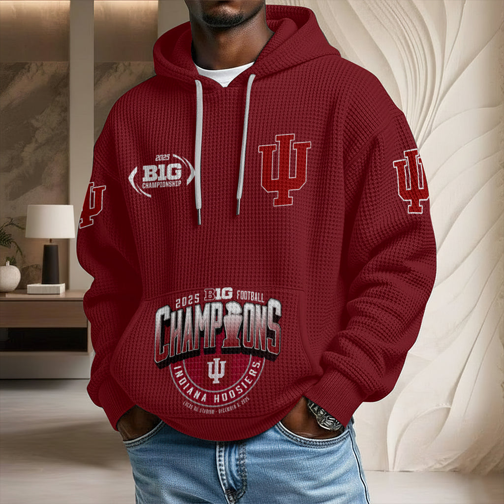 Indiana Hoosiers Football 2025 Big Ten Champions 3D Unisex Waffle Hoodie – HOATT14988
