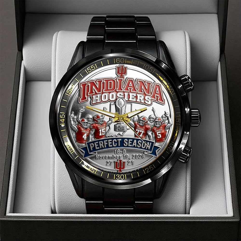 Indiana Hoosiers Football 2025 National Champions Black Stainless Steel Watch – TANTN20461