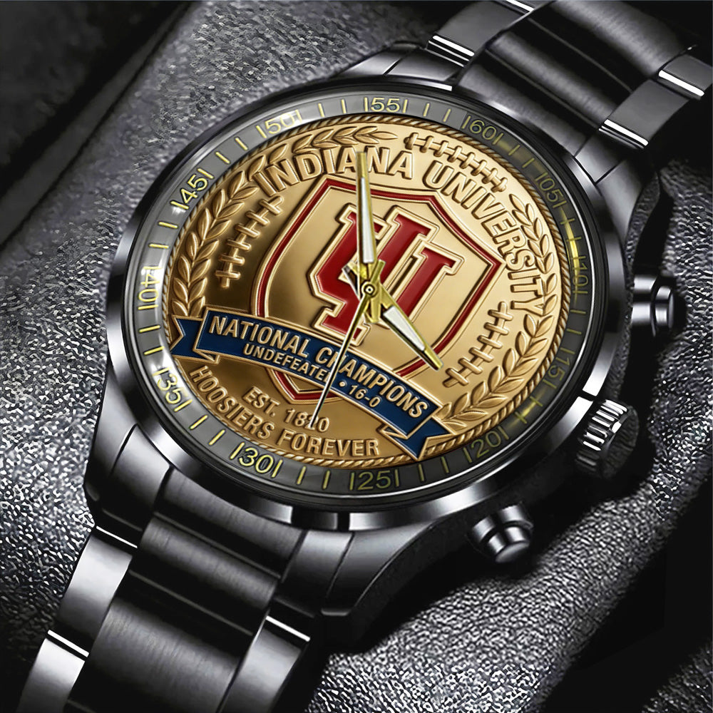 Indiana Hoosiers Football 2025 National Champions Black Stainless Steel Watch – TANTN20463