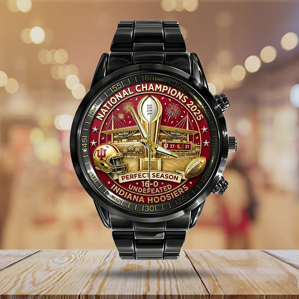 Indiana Hoosiers Football 2025 National Champions Black Stainless Steel Watch – TANTN20524