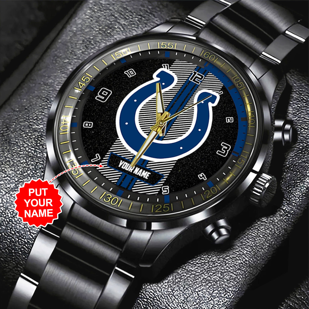 Personalized Indianapolis Colts Black Stainless Steel Watch – TANTN16016