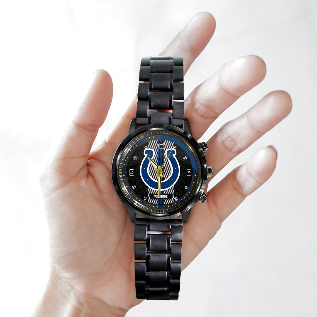 Personalized Indianapolis Colts Black Stainless Steel Watch – TANTN16016