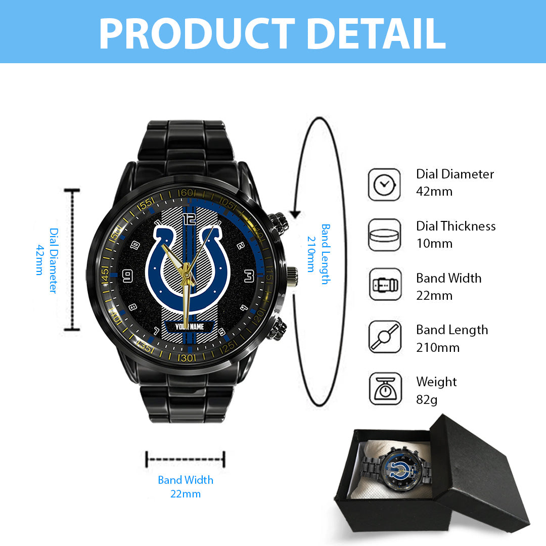 Personalized Indianapolis Colts Black Stainless Steel Watch – TANTN16016