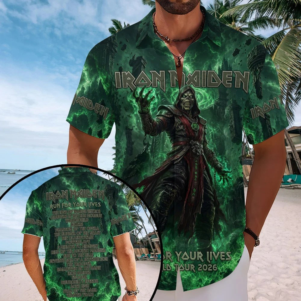 Iron Maiden 2026 World Tour Short Sleeve Button-Down Shirt – TMTHU9426