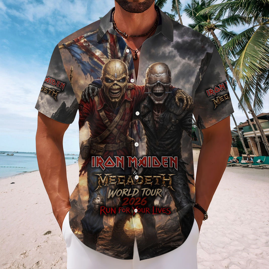 Iron Maiden World Tour Short Sleeve Button-Down Shirt – TMTHU7567