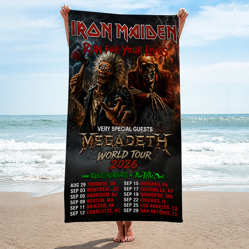 Iron Maiden x Megadeth 2026 World Tour Rectangle Beach Towel – TMTHU6818