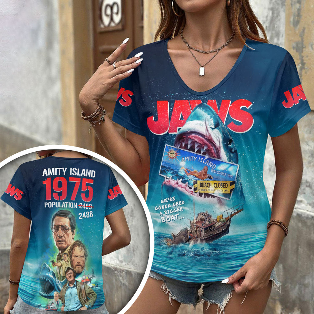 Jaws 3D Women's V-Neck T-Shirt – HOATT19932
