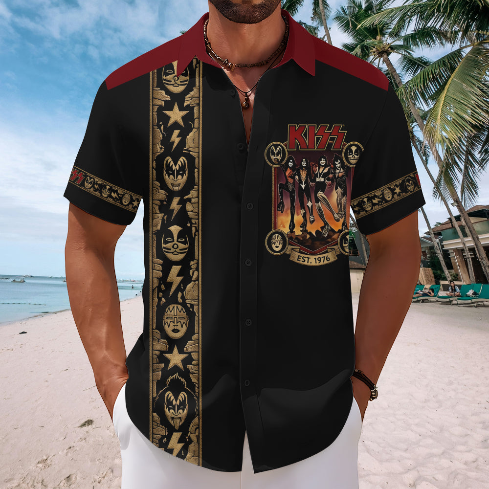KISS Short Sleeve Button-Down Shirt – TMTHU7128