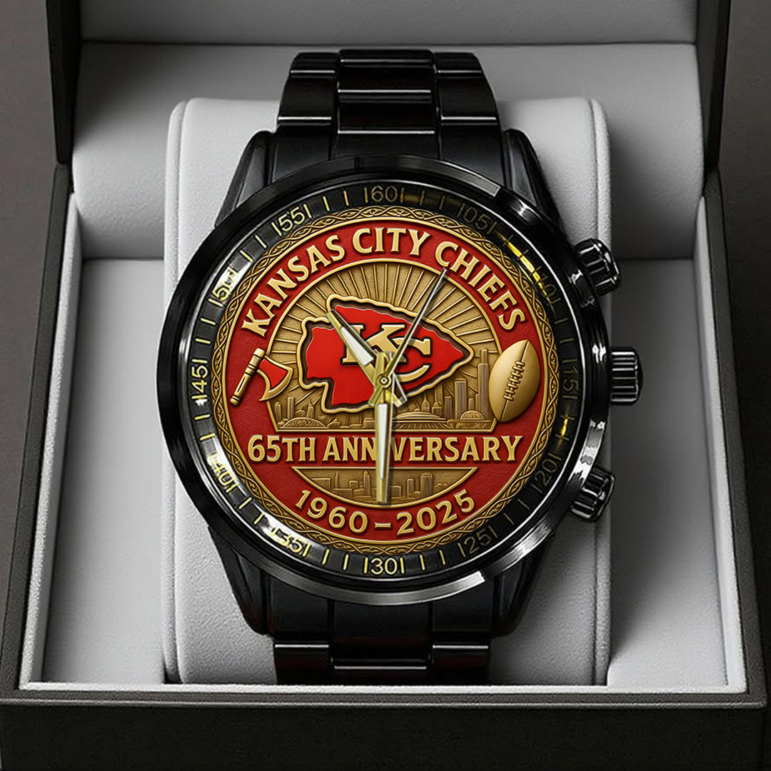 Kansas City Chiefs 65th Anniversary 2025 Black Stainless Steel Watch – TANTN16503