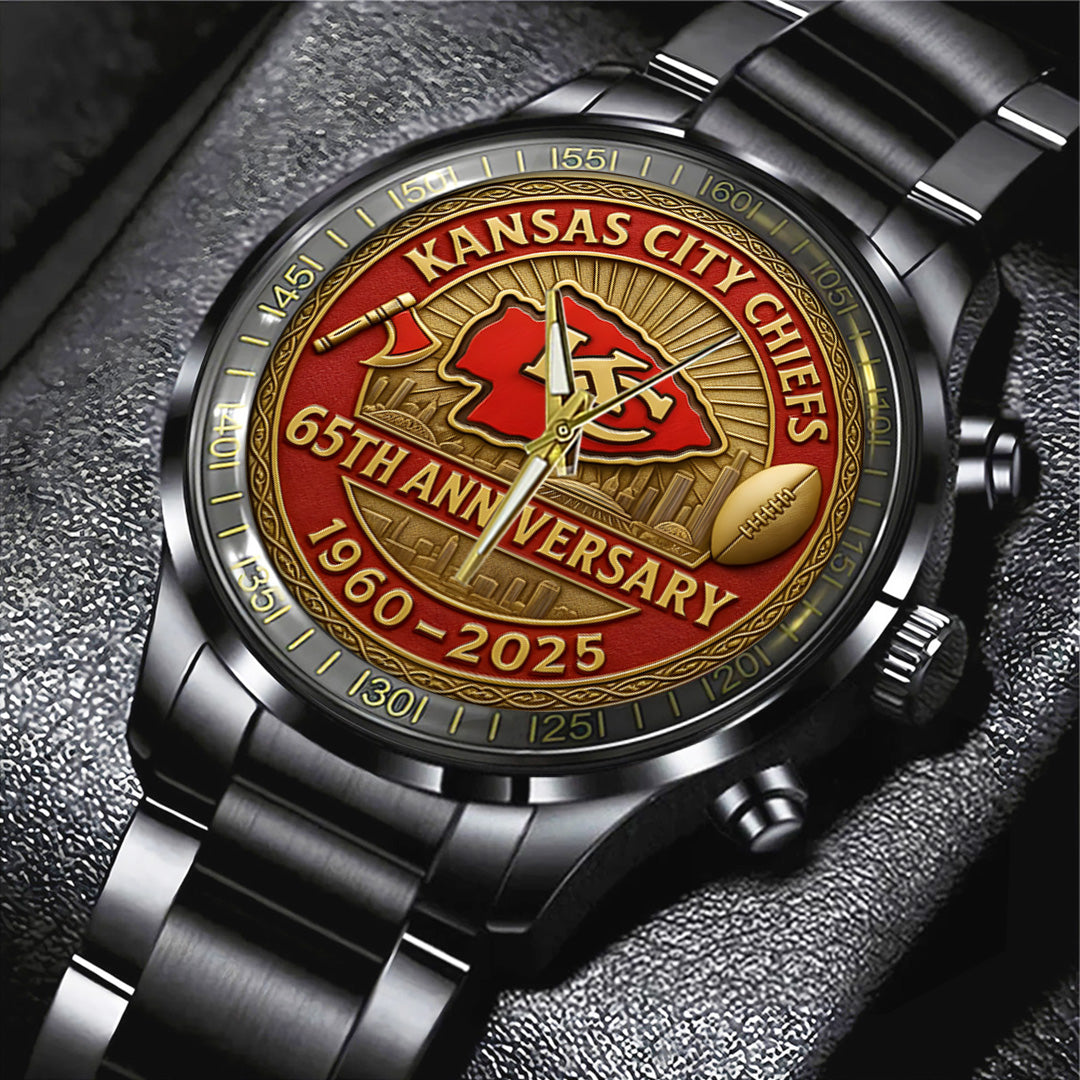 Kansas City Chiefs 65th Anniversary 2025 Black Stainless Steel Watch – TANTN16503