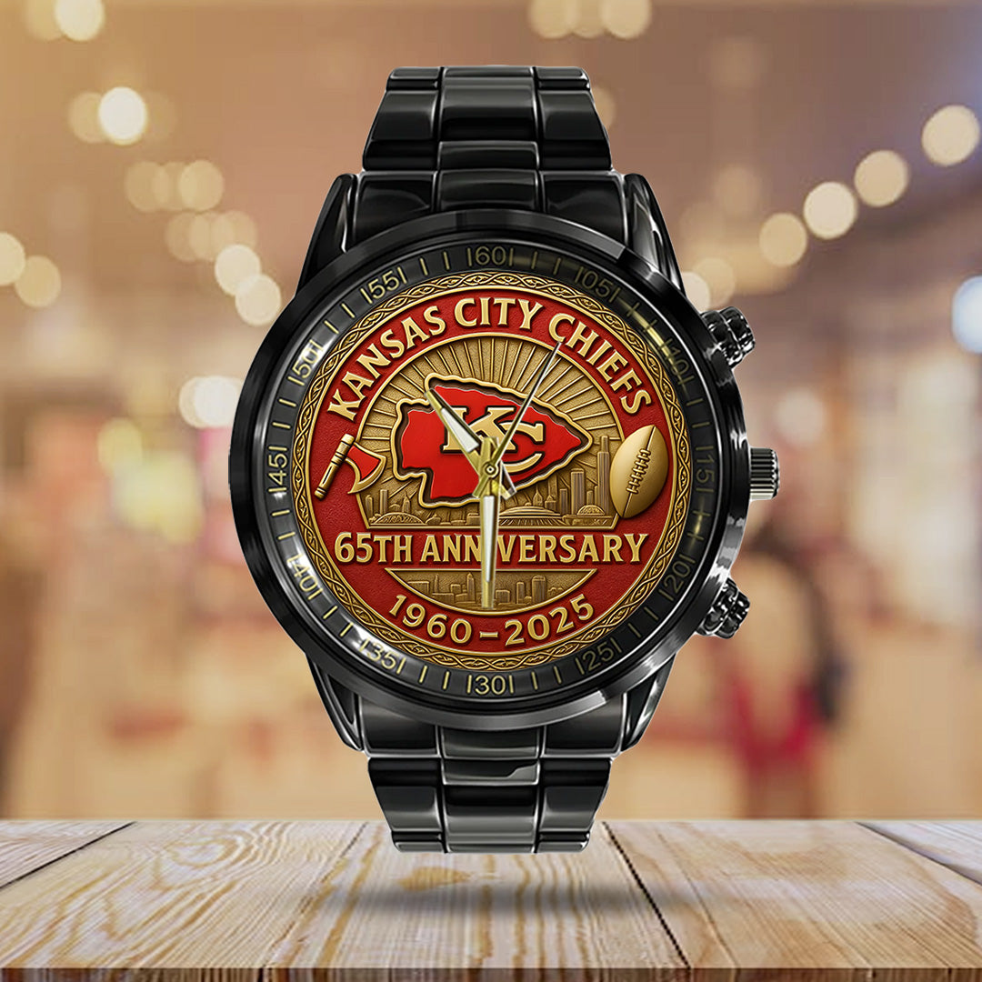 Kansas City Chiefs 65th Anniversary 2025 Black Stainless Steel Watch – TANTN16503