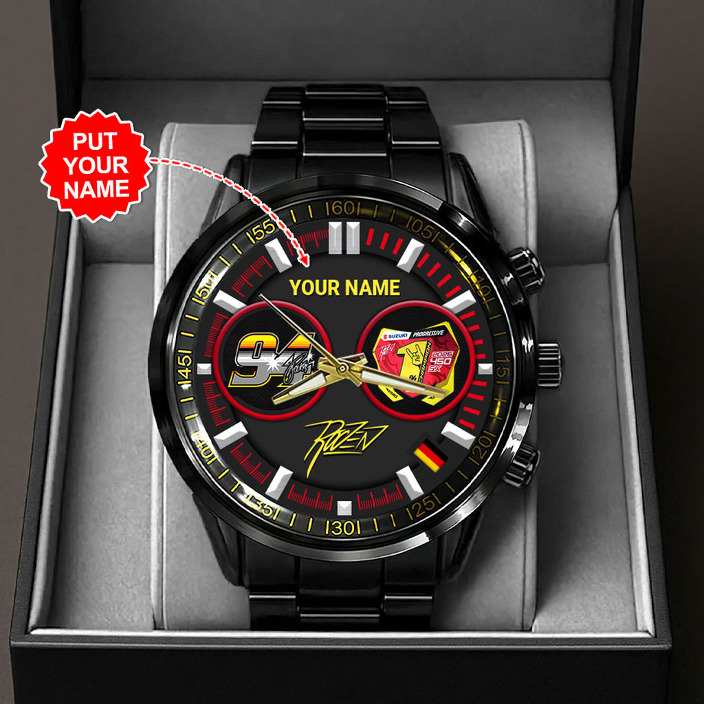 Personalized Ken Roczen 2026 AMA Supercross 450cc Champion Black Stainless Steel Watch – HOATT17951