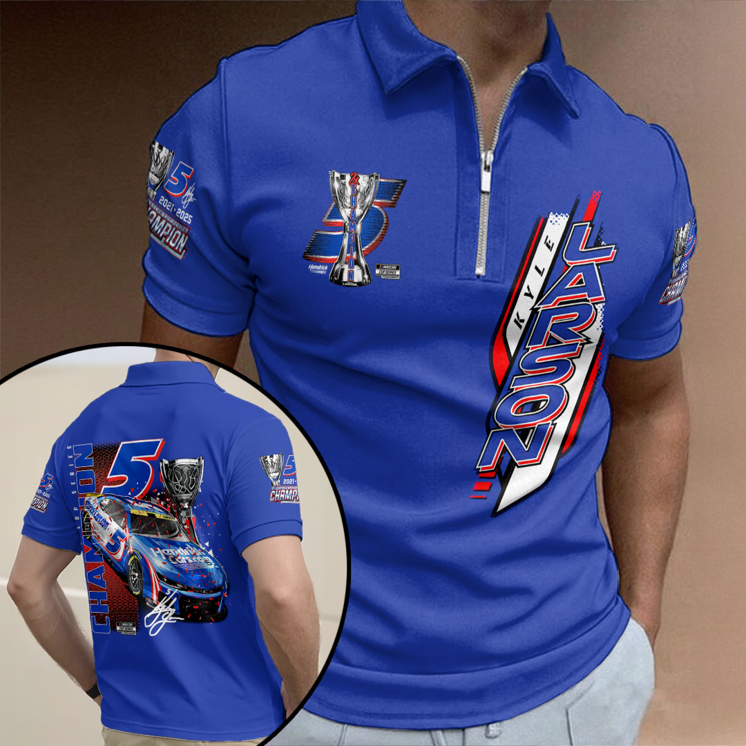 Kyle Larson 2025 NASCAR Cup Series Champion Zip Polo Shirt – HOATT14874