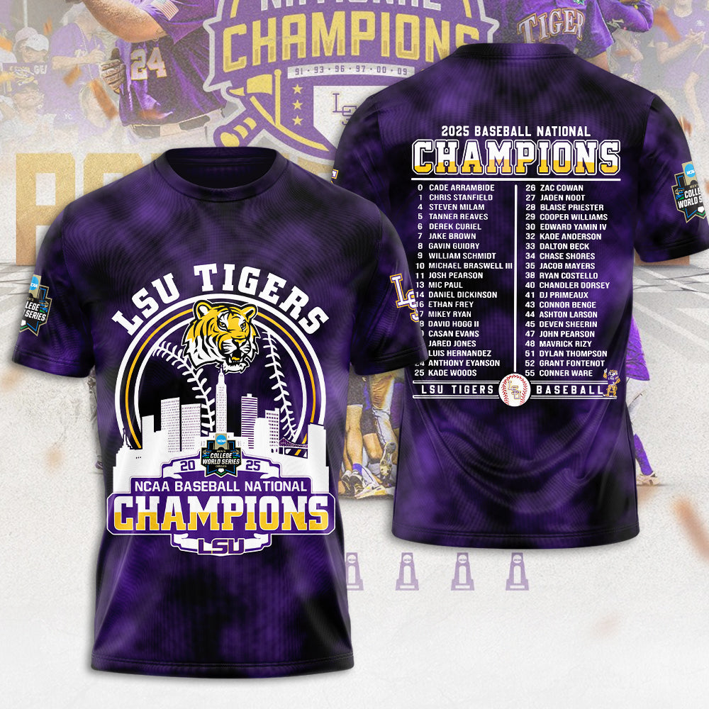 LSU Tigers Baseball 2025 National Champions 3D Apparel – MAITM 11845