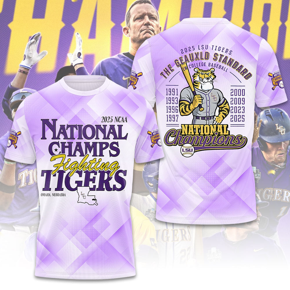LSU Tigers Baseball 2025 National Champions 3D Apparel – GNE 3938
