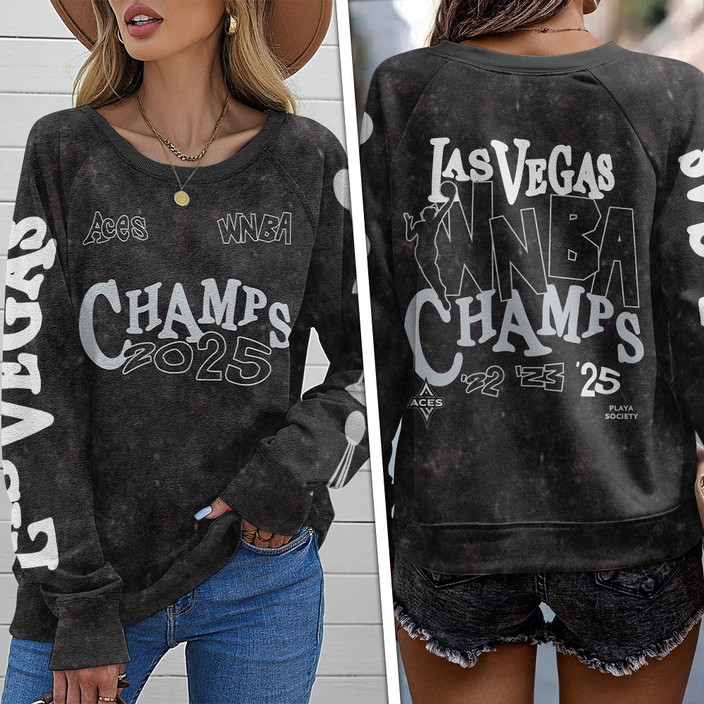 Las Vegas Aces 2025 WNBA Finals Champions Round Neck Raglan Sleeve Sweatshirt – TANTN17425